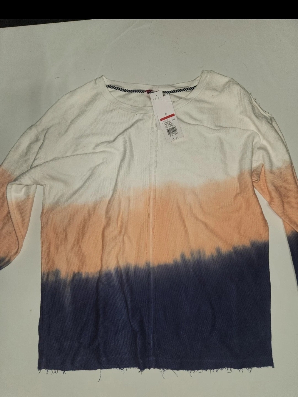 new directions Ombre Zip Cardigan - White, Peach & Navy